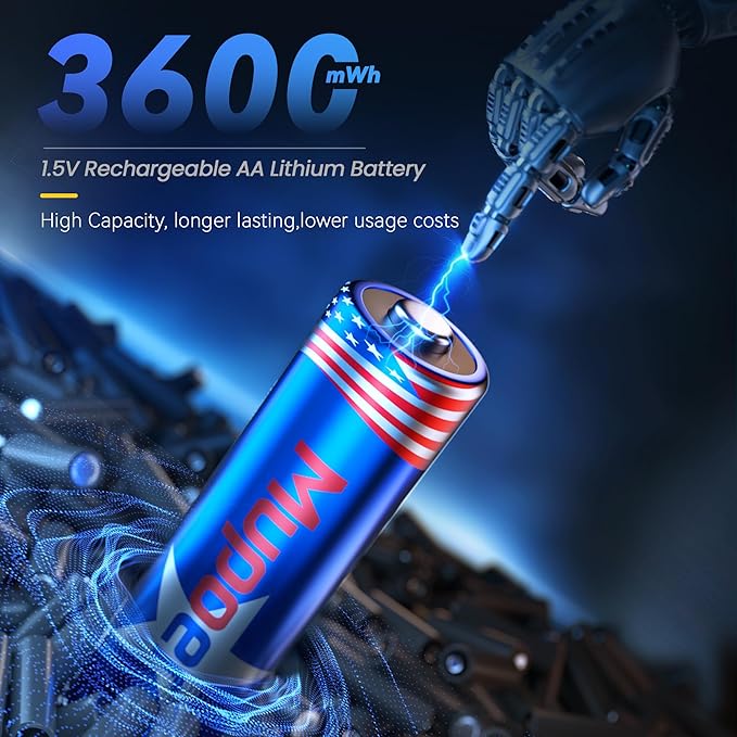 3600mWh Rechargeable AA Batteries 4 Count,Lithium Battery AA 1.5V,Double A Rechargeable Battery Long Lasting,Pilas Recargables Aa High Capacity,Li ion Two A Batteries for Blink Camera Xbox