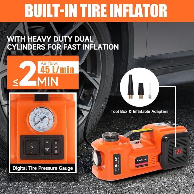 E-HEELP Electric Car Jack Kit 5Ton 12V Hydraulic Car Jack Lift (Lifting Range: 6.1~17.7 inch) with Electric Impact Wrench for SUV MPV Sedan Truck Change Tires Garage Repair