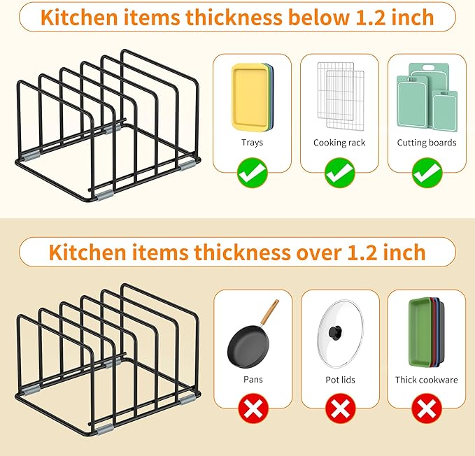 2-Pack Medium Black Cutting Board Racks, Kitchen Cabinet Organizer, 5 Tiered Shelves for Baking Trays, Cutting Boards, Cookie Sheets, Muffin Pans