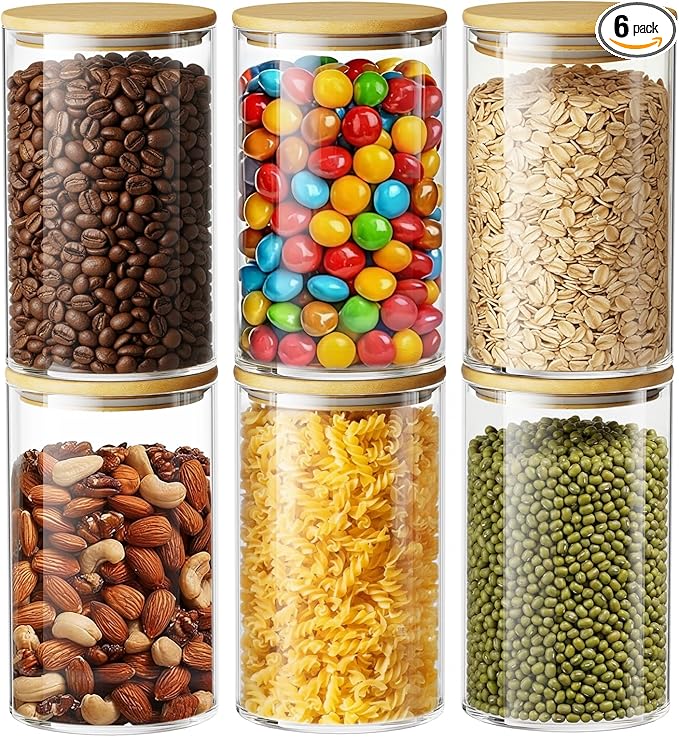OneDream Glass Jar with Lid - 6 Pack 32oz Clear Candy Jar, Coffee Storage Jar Canister for Candy, Nuts, Grains, Flour, Beans, Oats and More