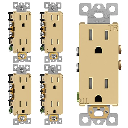 ENERLITES, Gold Elite Series Decorator Receptacle Outlet Child Safe Tamper-Resistant, Self-Grounding, 2-Pole, Residential Grade, 15A 125V, UL Listed, 61501-TR-GD5P, Gold (5 Pack)
