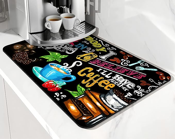 Coffee Bar mat Accessories for Countertop Absorbent Hide Stain Rubber Backed Dish Drying Mats for Kitchen Counter Draining Pad Decor Gift(20x12in)