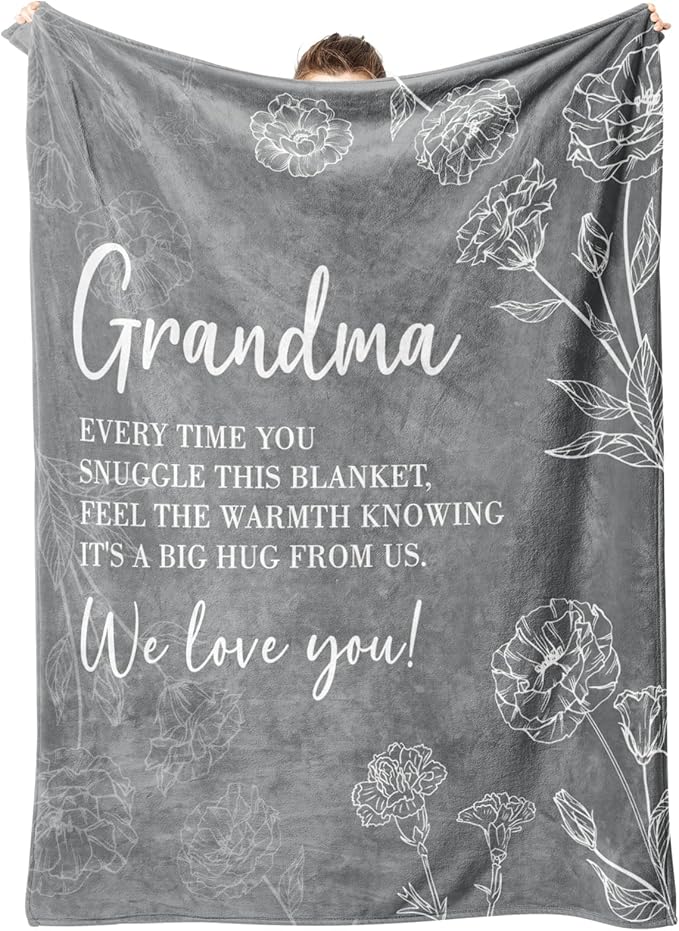 Mothers Day Grandma Gifts, Birthday Gifts for Grandma from Grandkids, to My Grandmother Soft Throw Blanket 60" x 80", Grey