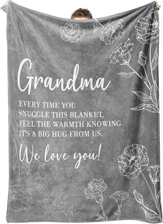 Mothers Day Grandma Gifts, Birthday Gifts for Grandma from Grandkids, to My Grandmother Soft Throw Blanket 60" x 80", Grey
