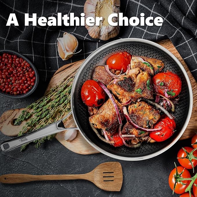 OATOFP Non Stick Frying Pans Set with Lids, Hybrid Skillet Set Nonstick (8+10+12inch), Pans for cooking, PFOA Free Stainless Steel Kitchen set, Dishwasher and Oven-Safe Cookware Sets, Quiche Pans