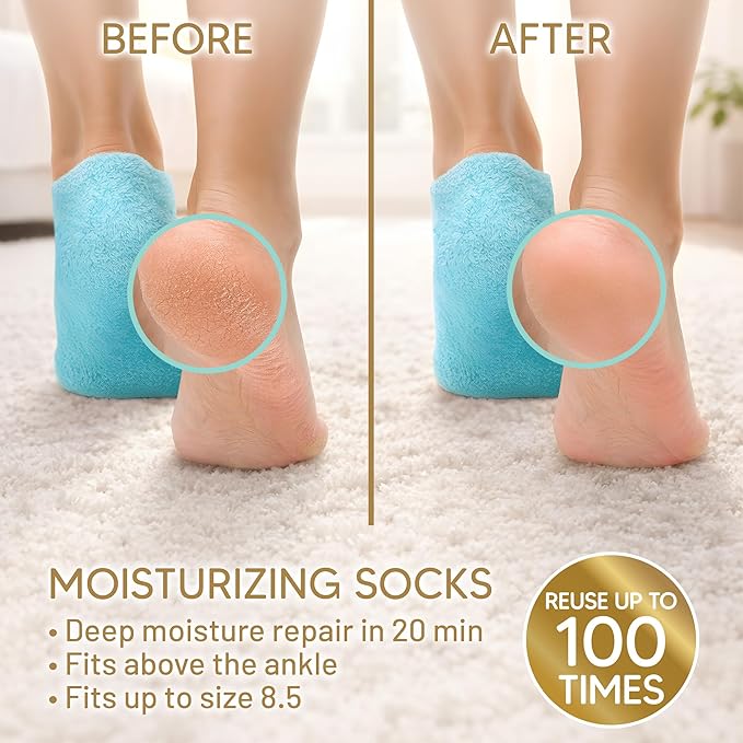 Moisturizing Socks (Up to Size 8.5) - Mothers Day Gifts for Mom - Infused with Vitamin E & JoJoba Oil - Gel Silicone Aloe Foot Care Socks - Spa Self Care Gifts for Women