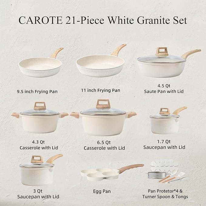 CAROTE 21Pcs Pots and Pans Set & 15Piece Knife Set