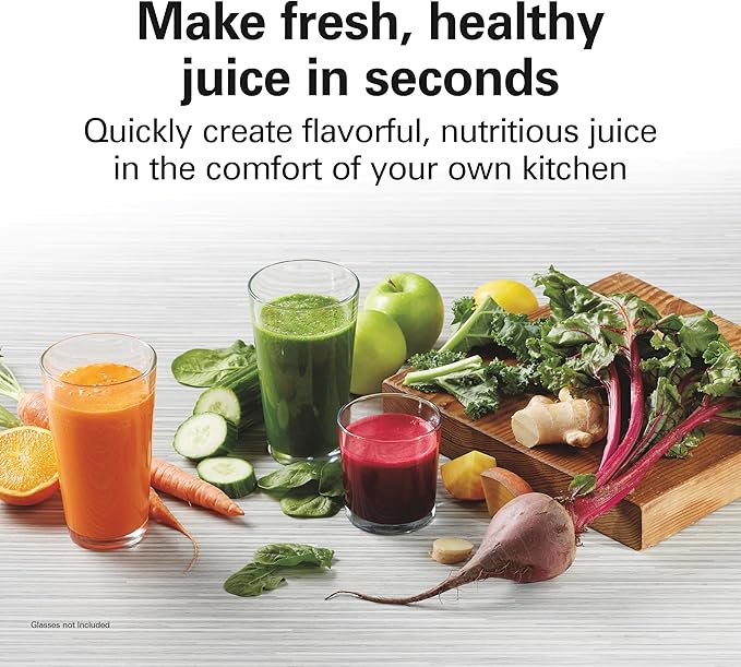 Hamilton Beach HealthSmart Juicer Machine, Compact Centrifugal Extractor, 2.4” Feed Chute for Fruits and Vegetables, Easy to Clean, BPA Free, 400W, White (67501)