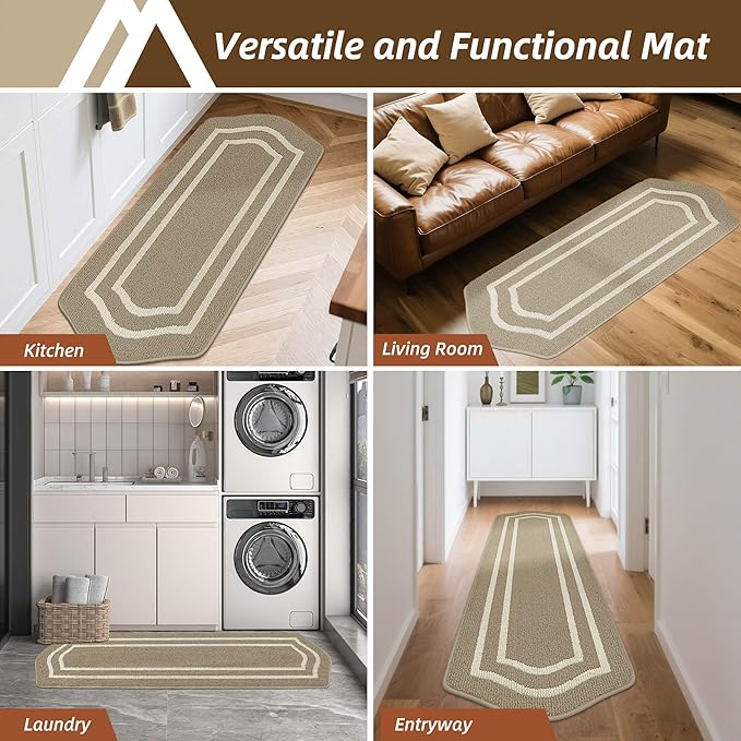COSY HOMEER Kitchen Rugs and Mats 24"x48" Non Slip Kitchen Mats for Floor Washable Kitchen Runner Rug Stain Resistant Standing Mat for Kitchen,Sink,Polypropylene,Beige