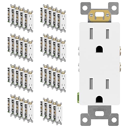 ENERLITES White Decorator Receptacle, Standard Electrical Wall Outlet, 15A 125V, Self-Grounding, 2-Pole, 3-Wire, 5-15R, UL Listed, 61502-TR-W, 40 Pack, Tamper Resistant