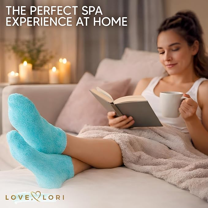 Moisturizing Socks (Size 9-11) – Mothers Day Gifts for Mom - Infused with Vitamin E & JoJoba Oil - Gel Silicone Aloe Foot Care Socks - Spa Self Care Gifts for Women
