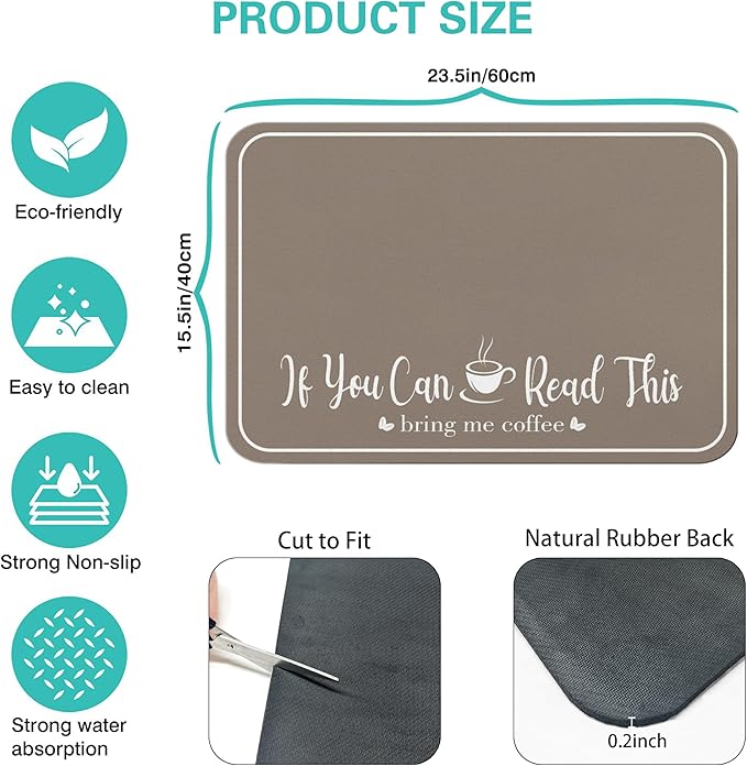 Coffee Bar Mat for Countertops 23inx15in,Absorbent Hide Stain Anti-Slip Cafe Bar Accessories Fit Under Coffee Machine Mat,dish drying mats for kitchen