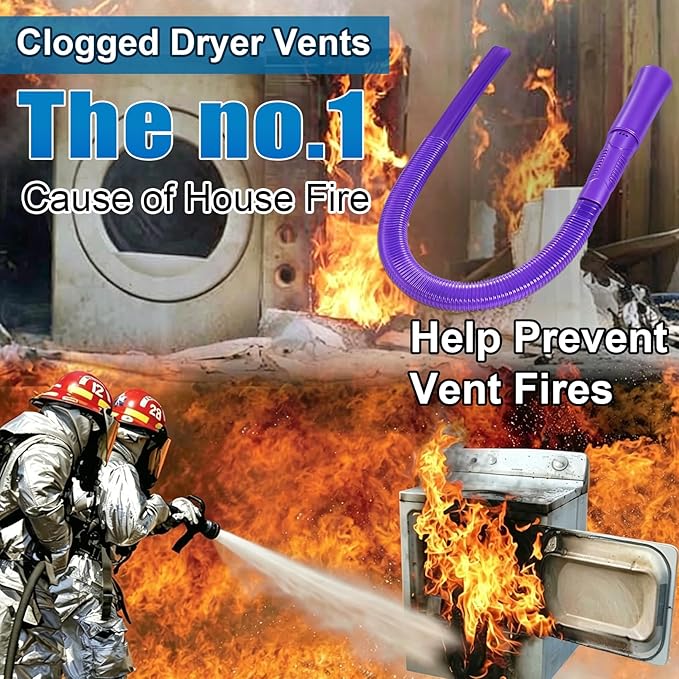 3 Pieces Dryer Vent Cleaner Kit: Vacuum Hose With Brush & Gloves Fits for Vacuums Cleaner, Refrigerator Condenser Coils, Tight Spaces Behind Appliances, Deep Cleaning Tools for Clogged Ducts- Purple