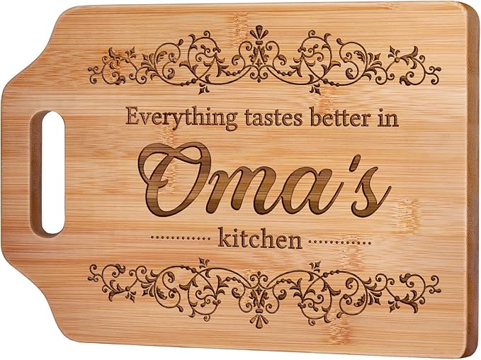 AceThrills Oma Gifts, Oma Mothers Day Gift for Oma's Birthday from Grandkids - Engraved Bamboo Cutting Board 12.3"L x 8.7"W x 0.4"Th