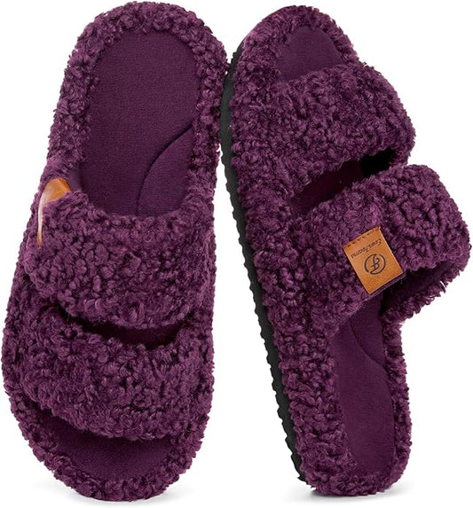 EverFoams Womens Fuzzy Open-toe Slippers Soft Comfy Memory Foam Indoor House Shoes