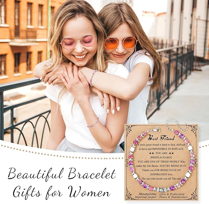 JoycuFF 𝗚𝗶𝗳𝘁𝘀 𝗳𝗼𝗿 𝗪𝗼𝗺𝗲𝗻 𝗠𝗼𝗼𝗻𝘀𝘁𝗼𝗻𝗲 𝗕𝗿𝗮𝗰𝗲𝗹𝗲𝘁 Amazonite Colorful Imperial Jasper Stainless Steel Beads Bracelets, Mothers Day Birthday Christmas Valentines Graduation Gifts