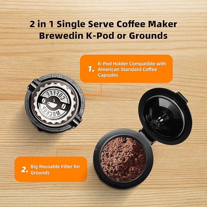 Horavie Mini Single Serve Coffee Maker for K-Cup Pod and Grounds, Fast Brew One Cup Coffee Machine with Descaling Reminder and Water Window, 6 to 12 oz. Brew Sizes, Pink