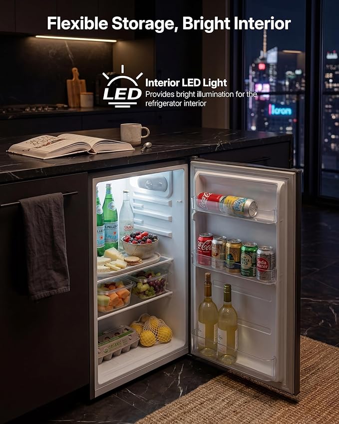Upstreman 3.2 Cu.Ft All-Refrigerator Mini Fridge, Single Door Small Refrigerator, Dorm Fridge with 7 Adjustable Thermostat, Compact Refrigerator for Office, Bedroom or Dorm, Gray-CR32