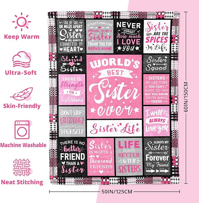 Sisters Mothers Day Birthday Gifts - World's Best Sister Ever Gifts from Sister - Christmas Valentines Day Birthday Graduation Present for Sis Adult - Sisters Life Blanket 50"x60"