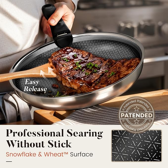 Kitchen Academy 3-Ply Stainless Steel Frying Pans Set, 8/9.5/11 Inch 18/10 Nonstick Skillets with Removable Handle for Small Spaces, Dishwasher & Oven Safe Induction RV Camping Pans