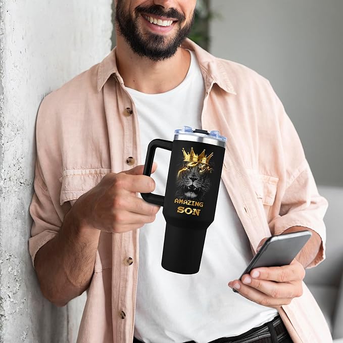 Muilzon To My Son Gifts Coffee Tumbler 40oz with Handle and Straw - Gifts for Adult Son from Mom Dad - Graduation Christmas Birthday Gift Ideas for Sons Coffee Mug Cup