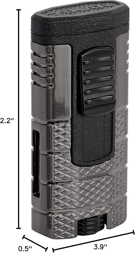 XIKAR Tactical Triple-Jet Lighter, Gunmetal and Black | Powerful Jet Flame for Cigars with Pocket Clip, EZ-View Fuel Window, Adjustable Flame Height & Pull Down Ignition Trigger, Ideal for Outdoor Use