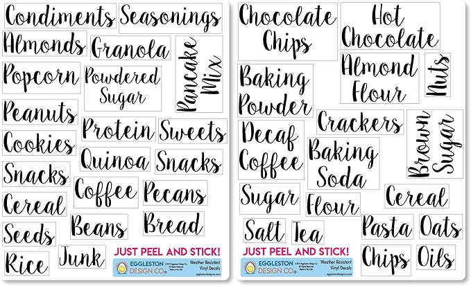Kitchen Pantry Organization Label Decal Stickers for Jars, Containers, and Canisters Flour, Coffee, Sugar, Tea 40 Pack