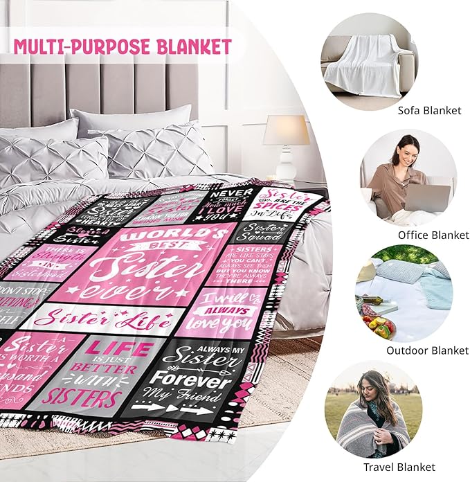 Sisters Mothers Day Birthday Gifts - World's Best Sister Ever Gifts from Sister - Christmas Valentines Day Birthday Graduation Present for Sis Adult - Sisters Life Blanket 60"x80"