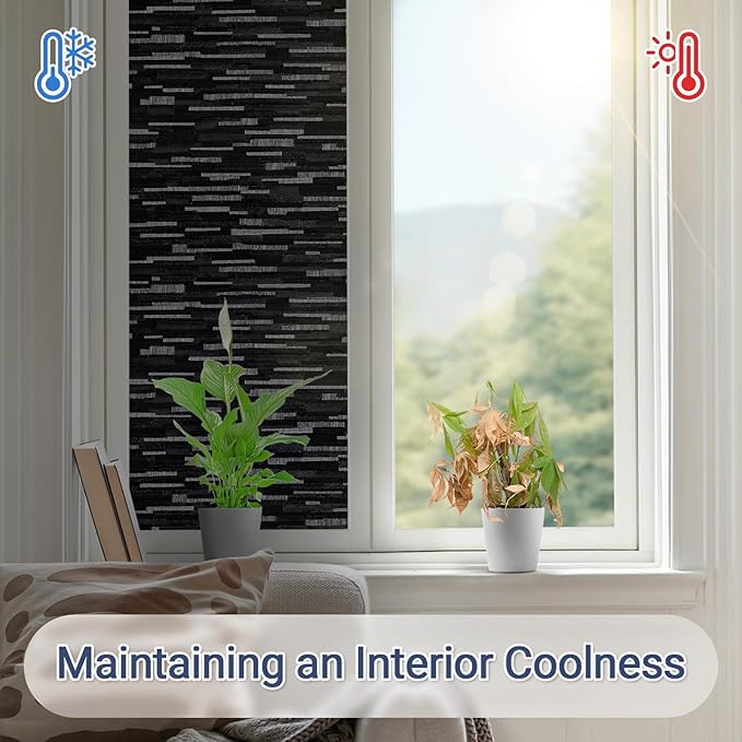 Haton Blackout Window Film, Black Out Window Cover, Sun Light Blocking Frosted Privacy for Glass Door, Heat Control Room Darkening Tint for Home Day Sleep, Non-Adhesive, Black 23.6" x 78.7"