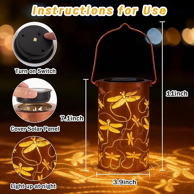 ANYTALK Dragonfly Solar Lanterns Outdoor Waterproof, Birthday Gifts for Women Mom Grandma, Hanging Solar Lights for Yard, Patio, Porch, Garden Decor, Christmas Gifts for Her/Him