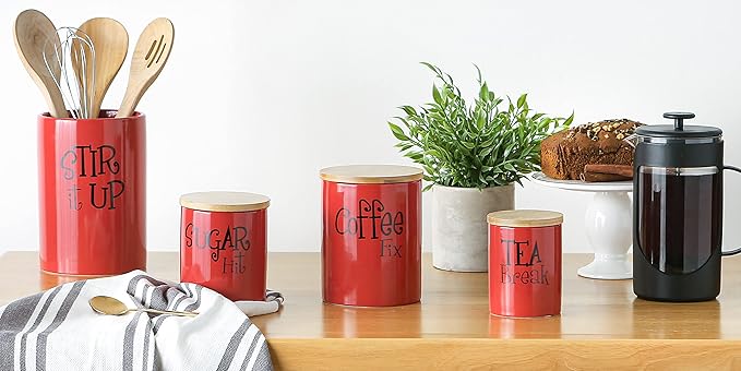 DII Kitchen Accessories Retro Collection, Ceramics, Canister Set, Red, 3 Piece