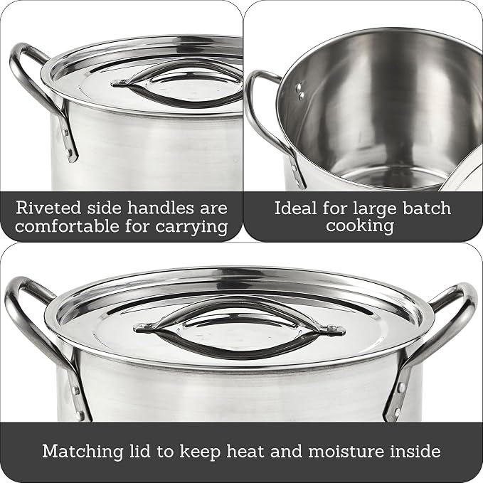 IMUSA Stainless Steel Stock Pot with Lid, 20 Quart, Silver | Mirror-Polished Finish, Riveted Side Handles, Retains Heat and Moisture, Ideal for Broths, Soups, Stews, And More