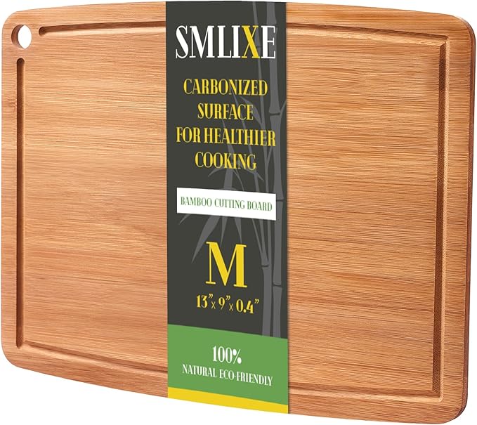 Bamboo Cutting Boards for Kitchen,Carbonized Wood Cutting Board with Deep Juice Groove for Chopping Meat, Vegetables, Fruits, Nuts,Lightweight & Durable,Ideal Kitchen Gy