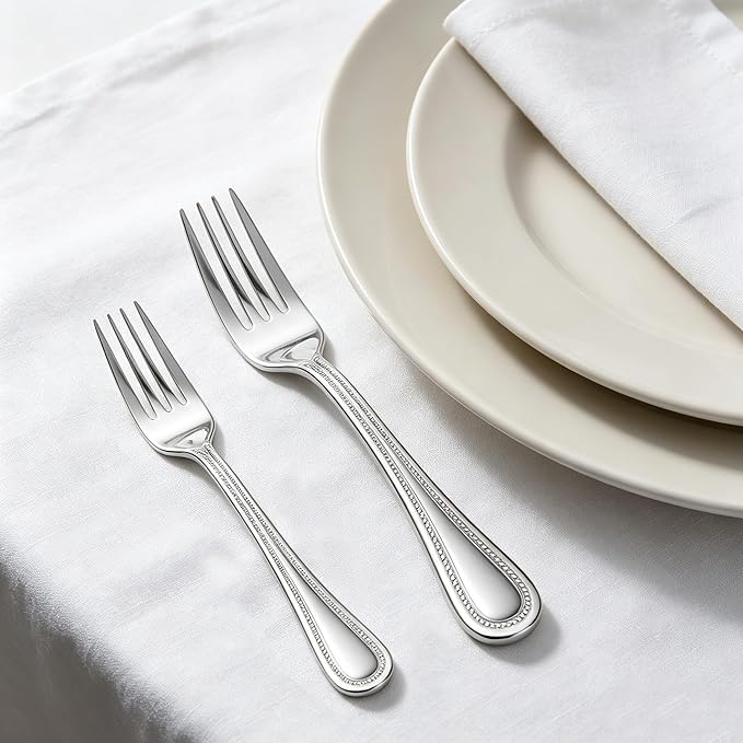 30-Piece Silverware Set, HaWare Stainless Steel Flatware Service for 6, Pearled Edge Tableware Cutlery Include Knife/Fork/Spoon, Beading Eating Utensil for Home, Mirror Polished, Dishwasher Safe