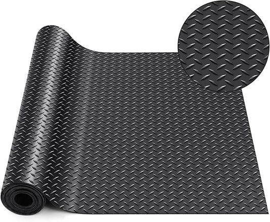 Breling 20 in x 10 ft Rubber Diamond Plate Rolls Garage Floor Mat for Under Car, Heavy Duty Flooring Rug for Trailers Garage, PVC Water/Stain Outside Resistant Parking Rv Tool