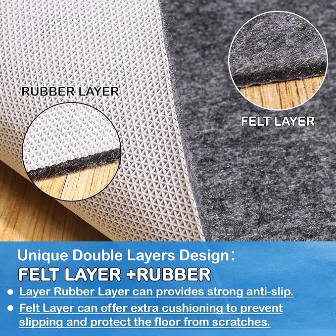 Non-Slip Rug Pads 5 x 8ft, 100% Waterproof Extra Large Area Rugs Non Skid Rug Pad for All Floors and Finishes Durable Hardwood Floor Protective Felt Keeps Rugs in Place, Safe and Secure