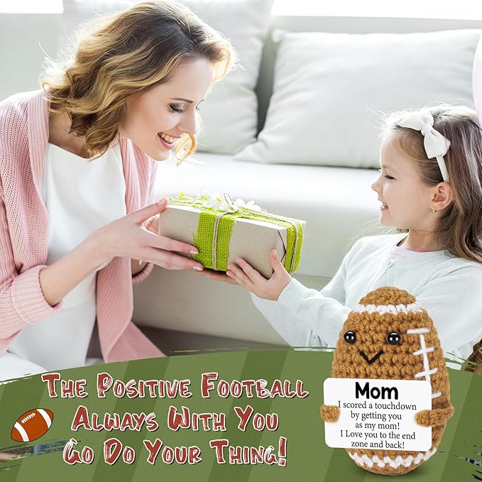 BiuNiuring Mini Funny Gifts for Mom from Daughter Son, Mothers Day Birthday Gift for Mom, Cute Positive Small Present Crochet Football Doll or Mommy Mother in Law Bonus Step Mothers