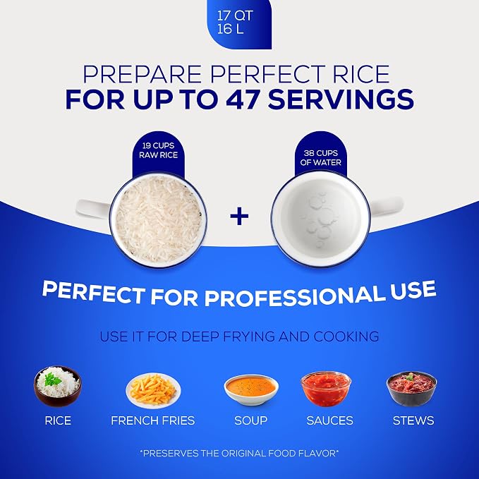 Universal (Professional Large) Caldero 47 Cups - 17 QT / 16 L, Stainless Aluminum Pot, Even Heat Distribution and Fast Cooking Dutch Oven Pot, Ergonomic Handles, Ideal for Rice, and French Fries