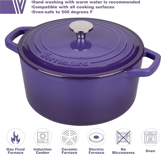 VORRINGARD Enameled Cast Iron Dutch Oven Pot with Lid, for Bread Baking, Round Bread Oven- include Sourdough Bread Baking Supplies Set, 4.5QT, Purple