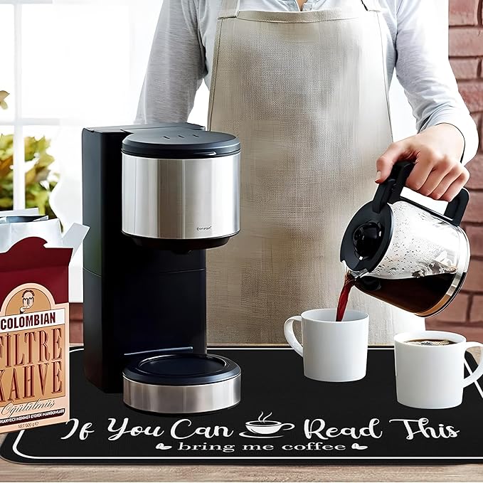 Coffee Bar Mat for Countertops 19inx12in,Absorbent Hide Stain Anti-Slip Cafe Bar Accessories Fit Under Coffee Machine Mat,Dish Drying mats for Kitchen Counter