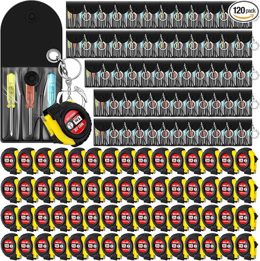 Jutom 120 Pcs Mini Tape Measure Keychain Bulk Mini Screwdriver Keychain Set Adult Tool Party Prize for Father's Men Gifts