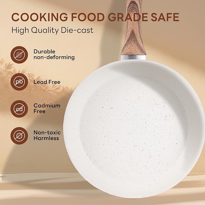 NEWBULIG 17-Piece Nonstick Cookware Set, Non-Toxic Pots and Pans with Stay-Cool Handles, Induction Compatible Cookware, PFAS & PFOA-Free, Cream White
