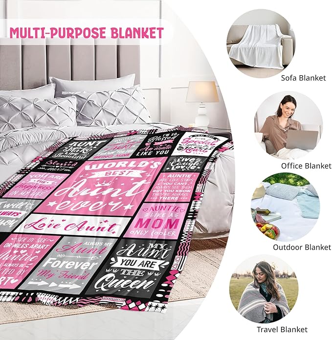 Mothers Day Birthday Gifts for Aunt - World's Best Aunt Ever Gifts from Niece Nephew - Favorite Auntie Birthday Gift Ideas - Christmas Valentines Day Presents for Auntie - Aunts Life Blanket 50"x60"