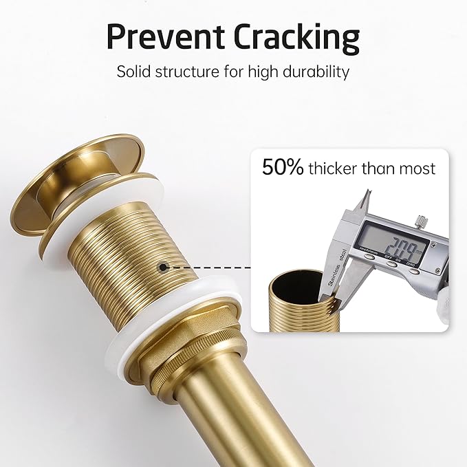 KES Sink Drain Stopper Without Overflow, Pop Up Drain for Bathroom Vessel Sink Brushed Gold 2 Pack, All Metal Rustproof Brass and 304 Stainless Steel, for 1.6"-1.9" Sink Hole, S2008D-BZ-P2