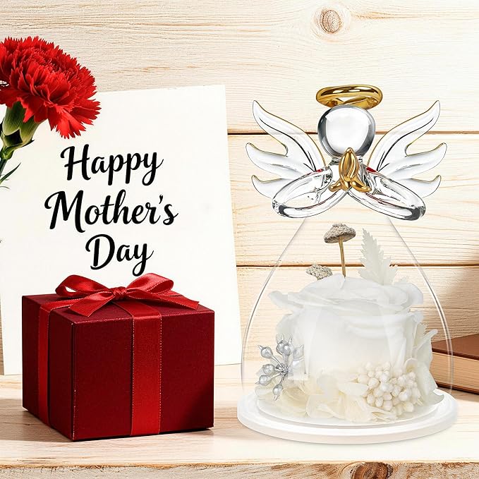 Mothers Day Mom Gifts for Mom,Fresh Flowers for Delivery,Birthday Gifts for Women Her,Preserved Flowers in Angel Figurines,Angel Gifts for Moms Mothers Day Grandma Wife Sister Valentines,White Gift