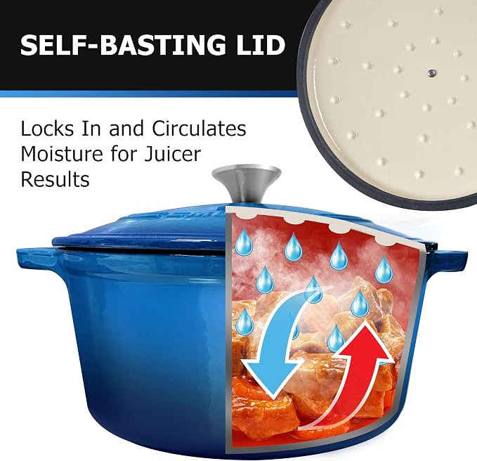 MUELLER HOME 7.5 QT Enameled Cast Iron Dutch Oven, Heavy-Duty Casserole Dish and Braiser Pan with Lid and Stainless Knob, Oven-Safe up to 500° F & Across All Cooktops, Aqua Blue | Heavy-Duty Casserole Dish and Braiser Pan, Lid with Stainless Knob, Oven...