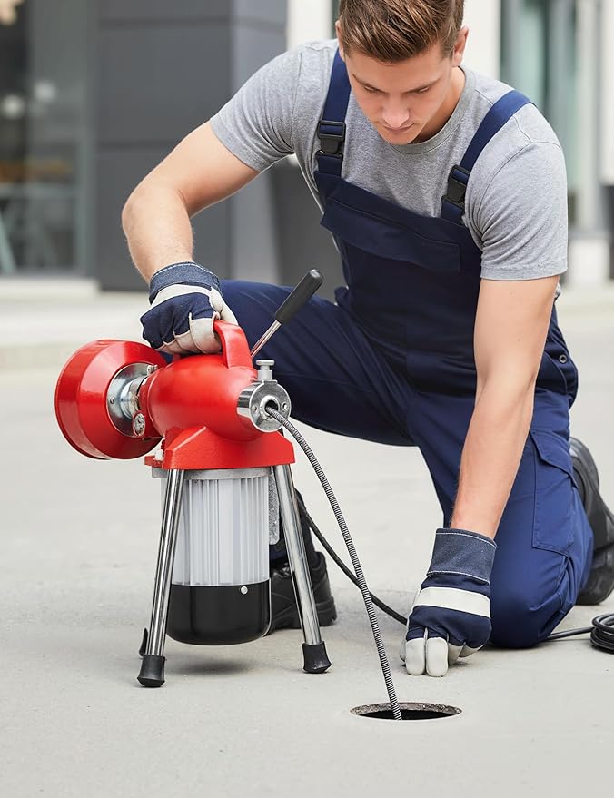 GarveeLife Electric Sewer Snake Drain Auger, Drain Cleaner Machine with 66FT x 5/8" & 16FT x 3/8" Steel Cables, 7 Cutters, 500w Power Auto Feed Pipe Snake for 3/4" to 4" Pipes for Sink Toilet Drainage