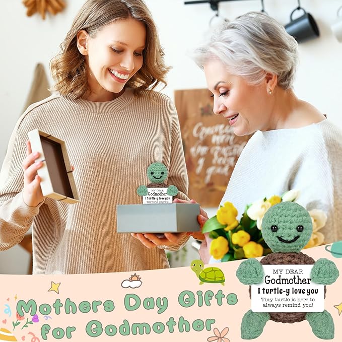 Mini Funny Turtle Mothers Day Godmother Gifts from Godchild, Birthday Gifts for Godmother from Goddaughter Godson, I Love You Small Cute Stuff Things, Handmade Emotional Positive Crochet Turtle
