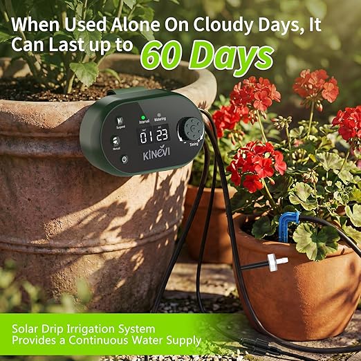 Solar Drip Irrigation System, Auto Plant Waterer for 30 Pots | 8W Solar Powered DIY Watering Device with 22 Timer Modes, HD LED Display, Anti-Siphon, Outdoor Garden Greenhouse