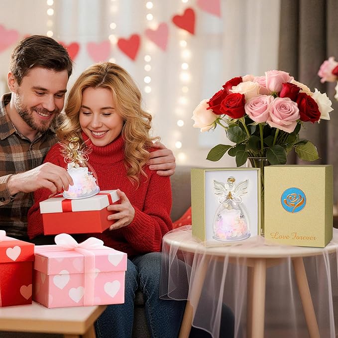 Mothers Day Mom Gifts for Mom,Fresh Flowers for Delivery,Birthday Gifts for Women Her,Preserved Flowers in Angel Figurines,Angel Gifts for Moms Mothers Day Grandma Wife Sister,Light Up White Gift
